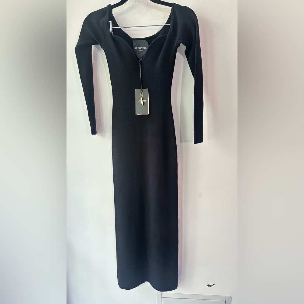 Le Superbe + Anthropologie Black Knit Off Shoulder Midi Dress, Size XS | 0967 - Picture 9 of 9